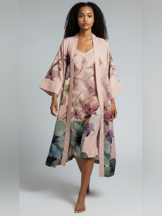 Soma Other - Soma Pink Floral Long Robe & Slip Set Misses Size S/M